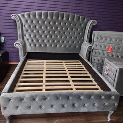 4 PC King Bedroom Set With King Platform Bedframe Dresser Chest Of Drawer And Nightstand On Sale Now Don't Miss