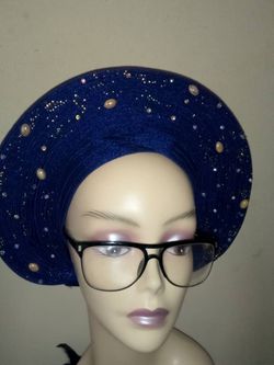 Royal blue auto gele ready for shipping