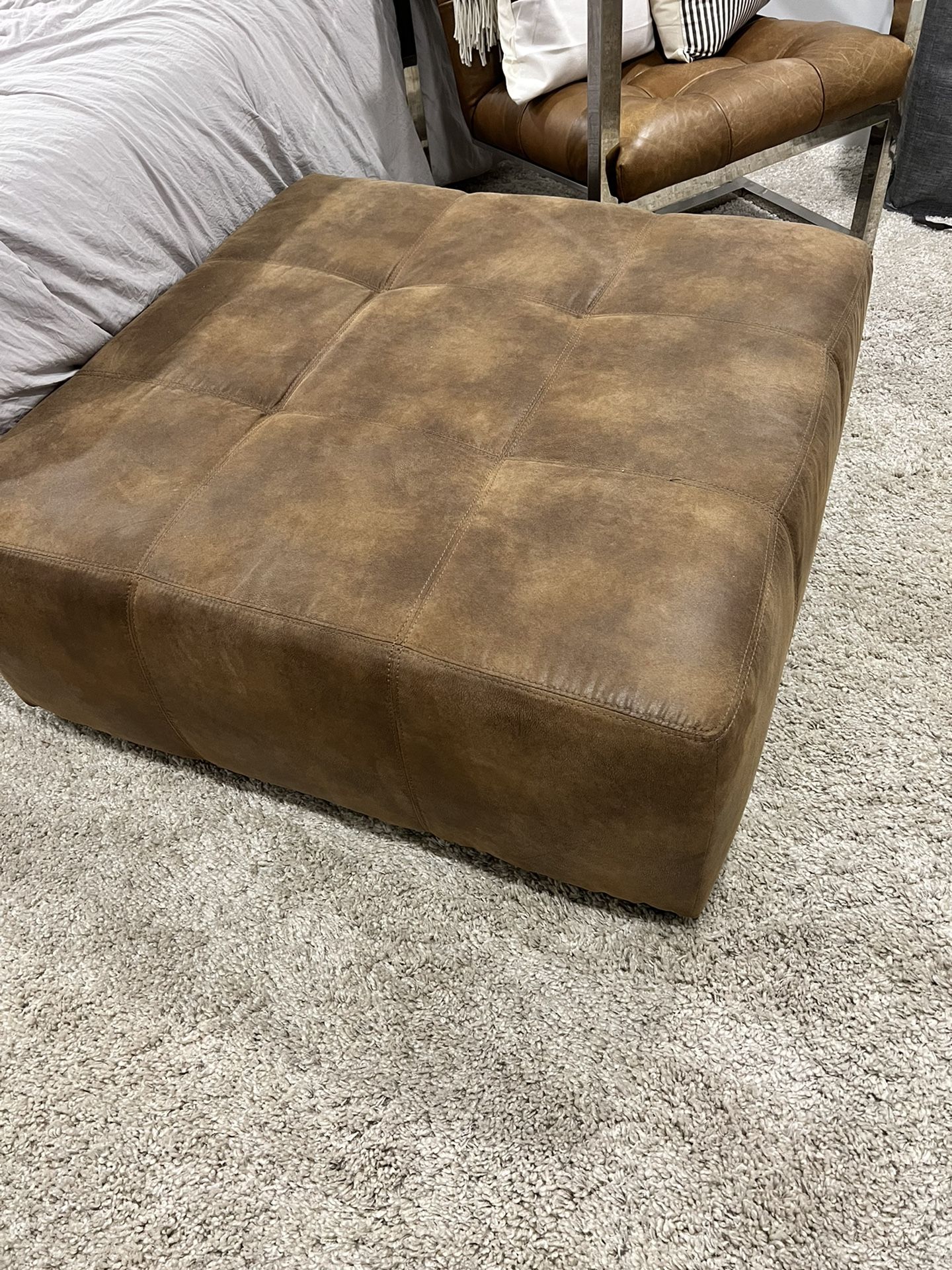 Suade And Faux Leather Oversized Ottoman