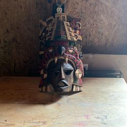 Hand Carved Wooden Aztec Mask