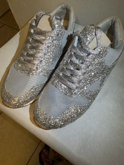 Silver Glitter Lace-Up Sneakers