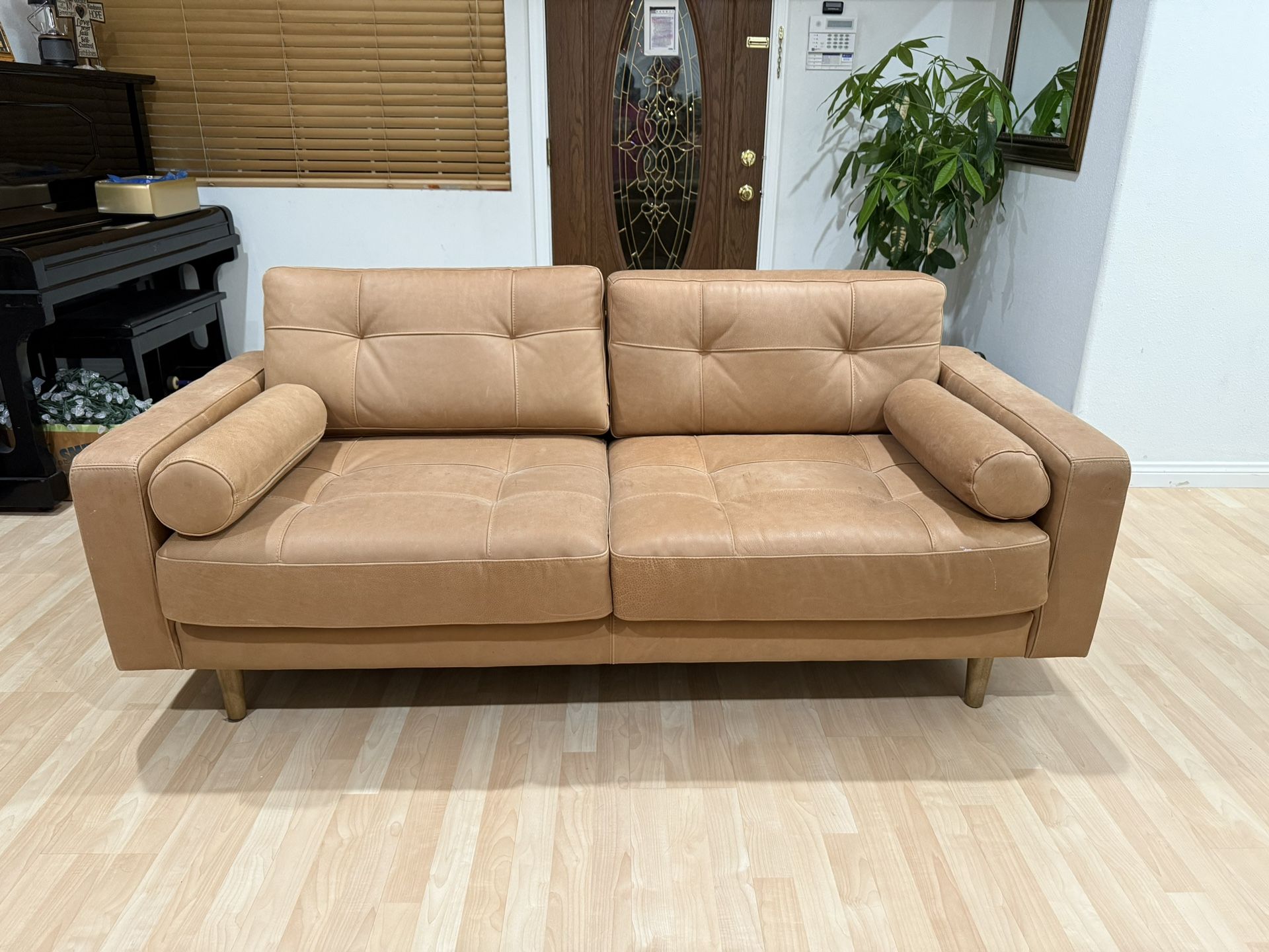 Brown / Beige Leather Sofa 