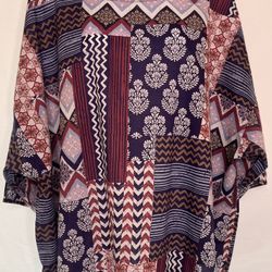 NWOT J Jill/purejill  Oversized Patchwork Top Sz 2X  Lightweight Organic Cotton