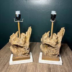 A Pair Stunning Mid Century Drift Wood Root Lamp Rustic Modern