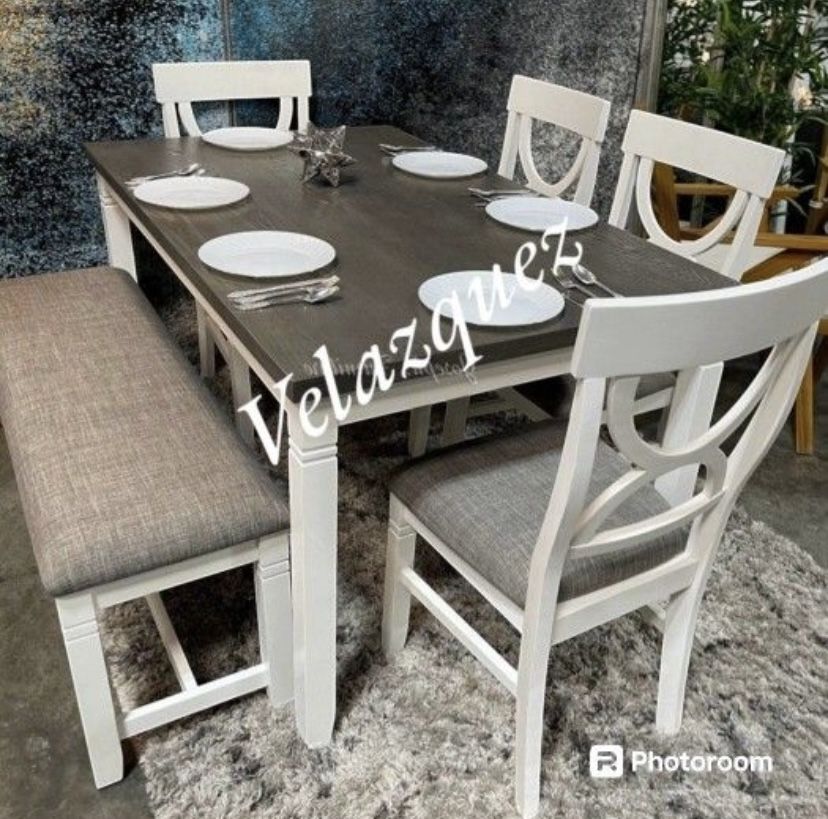 ✅️✅️6-Pc Dining Set Table + 4 Chairs + Bench✅️✅