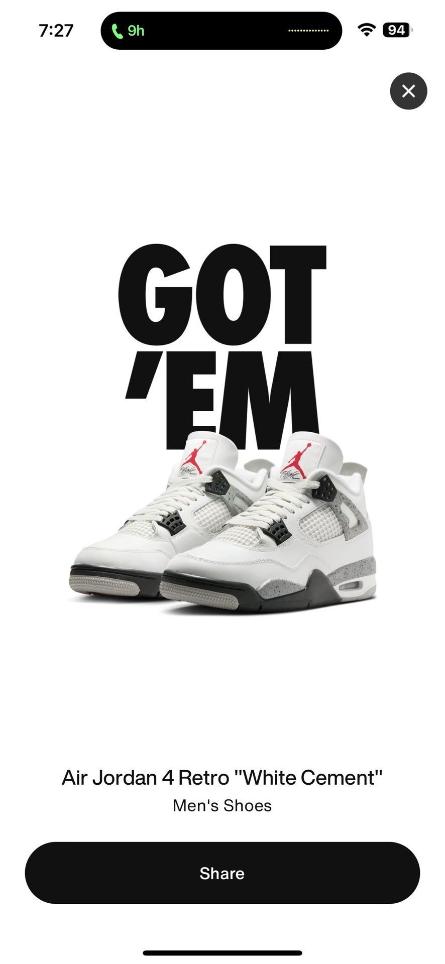 Jordan 4s White Cement Size 7m