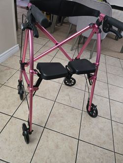 Stander Space Saver Rollator, Lightweight 4-Wheel Folding Walker with Seat and Brakes in Regal Rose