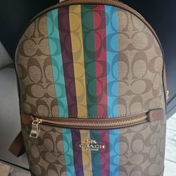 New Coach Kenley Backpack In Signature Canvas Strip