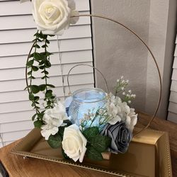 Beautiful White And Blue Roses Centerpiece 