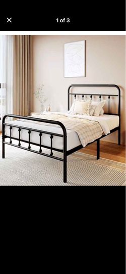 Black Metal Bed Frame with Headboard and Footboard
