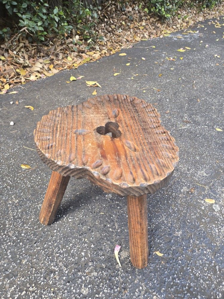 Vintage 14” Wooden Milking Stool/End Table/Plant Stand
