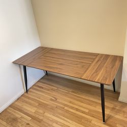 Minimalist Walnut Brown Teak Wood Style Desk or Dining Table