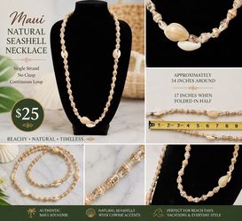 34-Inch Maui Natural Seashell Necklace with Cowrie Accents