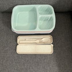 New 4 Pack Lunch Box Stackable Containers 3 Compartment Meal Comes With Spoon Fork And Chopsticks BPA FREE 