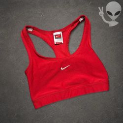 Nike Sports Bra Women's S S Red Dri-FIT Racerback Swoosh Workout Crop Top