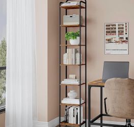 Tall Narrow 7-Tier Industrial Bookshelf