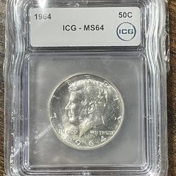 1964 BU 90% SILVER Kennedy Half-Dollar Coin (ICG)