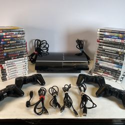 PS3 PlayStation 3 CECHA01 Backwards Compatable/80GB/40 Games/4 Controllers LOT