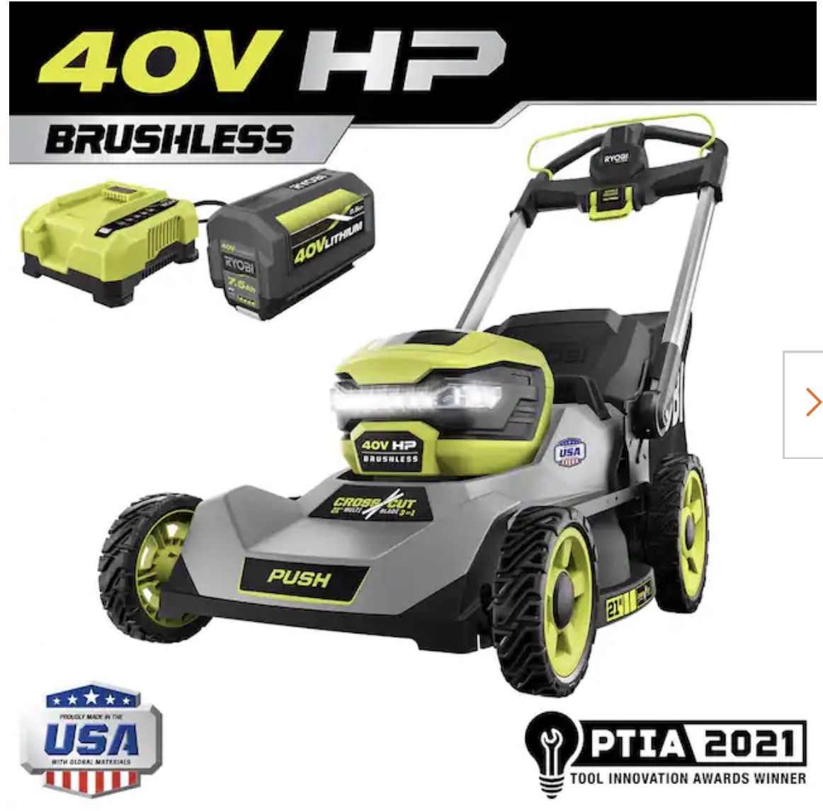 40V HP Brushless 21 in. Battery Walk Behind Push Lawn Mower with 7.5 Ah Battery and Rapid Charger