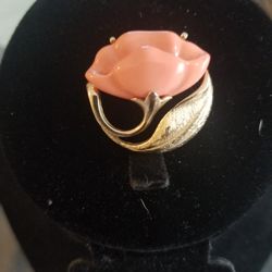 Avon Coral Flower Brooch