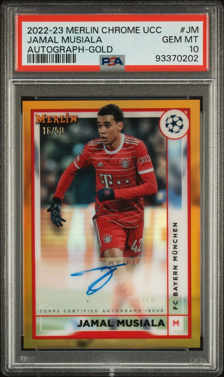2022 Topps Merlin Chrome Jamal Musiala Gold /50 Auto PSA 10 FC Bayern