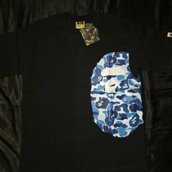 A Bathing Ape Sidehead Blue Camouflage Head T-Shirt, Black, Sizes S, M, L, & XL