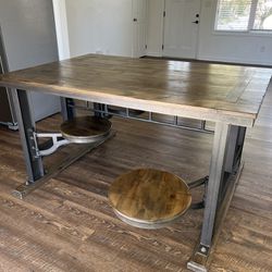 Rustic Dining Table With Swing-Out Stools