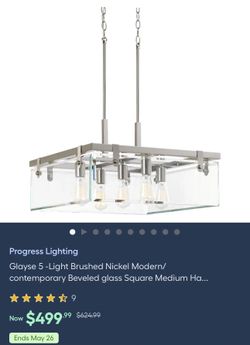 Progress Lighting Glayse 5-Light Brushed Nickel Modern/ contemporary Beveled glass Square Medium