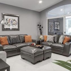 Grey Vinyl Sofa & Loveseat/peeling Armrests X4