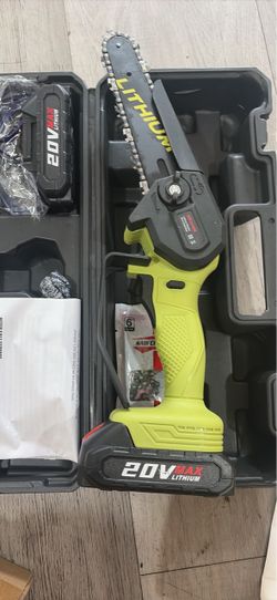 Chainsaw 6 Inch Cordless, 2 Rechargeable Batteries Powered (All 40V Large Capacity) and Charger, 90 Cuts, 3 Chains Electric Chainsaw Handheld for Tree