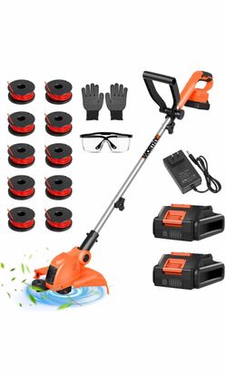Electric Weed Wacker Eater Cordless Battery Powered String Trimmer Whacker 21V Grass Trimmer with 2x 2.0Ah Batteries Weedwacker 12" - Low Noise Ergono