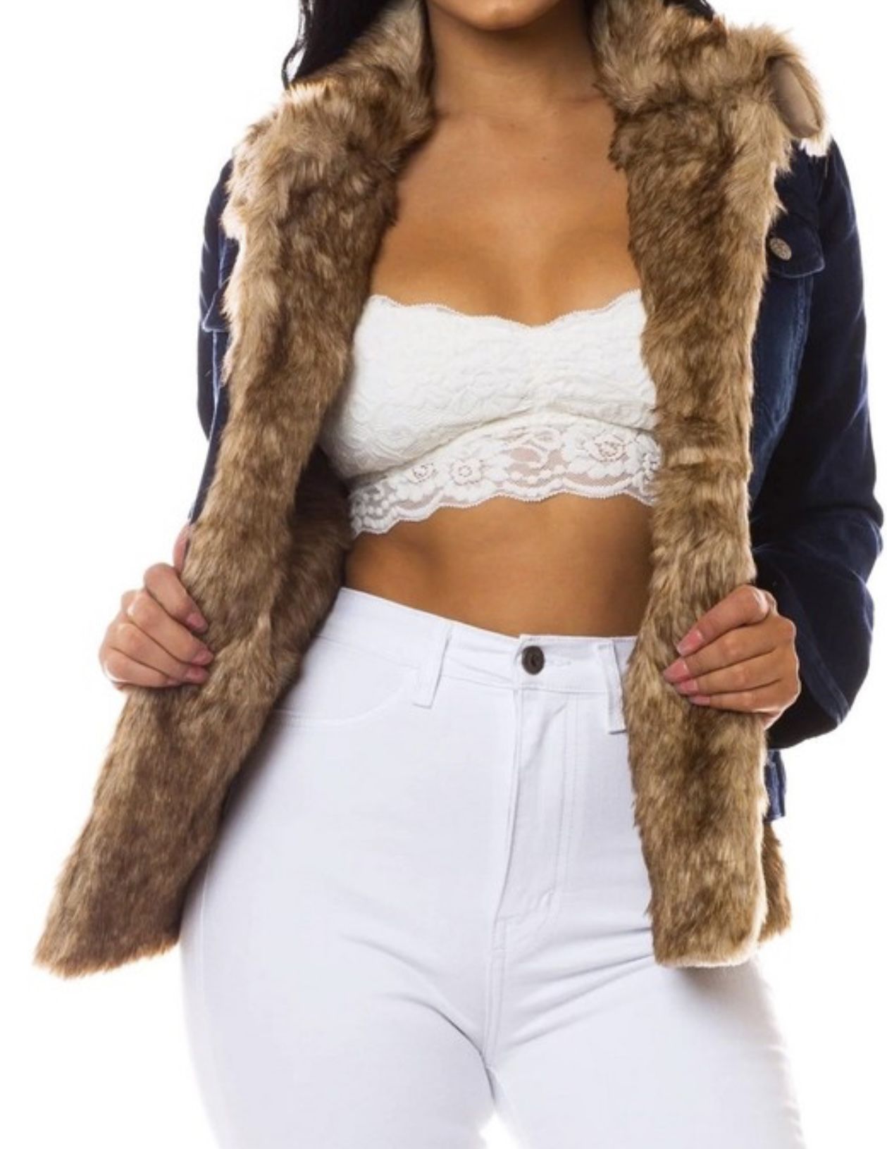 Plus size Denim Fur Jacket