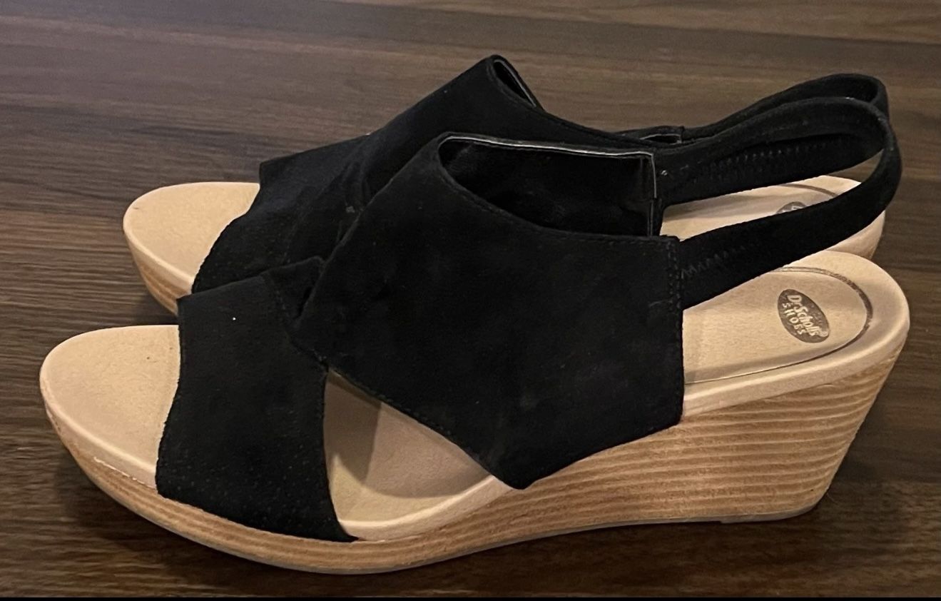 Dr. Scholls Womens Slip-on Brita Wedge Open Toe Slingback Sandle Black Size 7.5