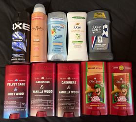 Old spice,axe,dove,secret,shea moisture