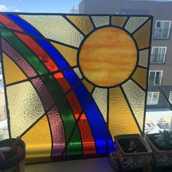 COOL STAINED GLASS/-18”X19”