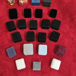 Lot Of Velvet And Flocked Hinged Ring Boxes 