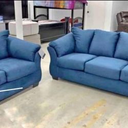 Blue Sofa and Loveseat Set ❤️No Needed Credit Check 💛 $39 Down Payment with Financing0820