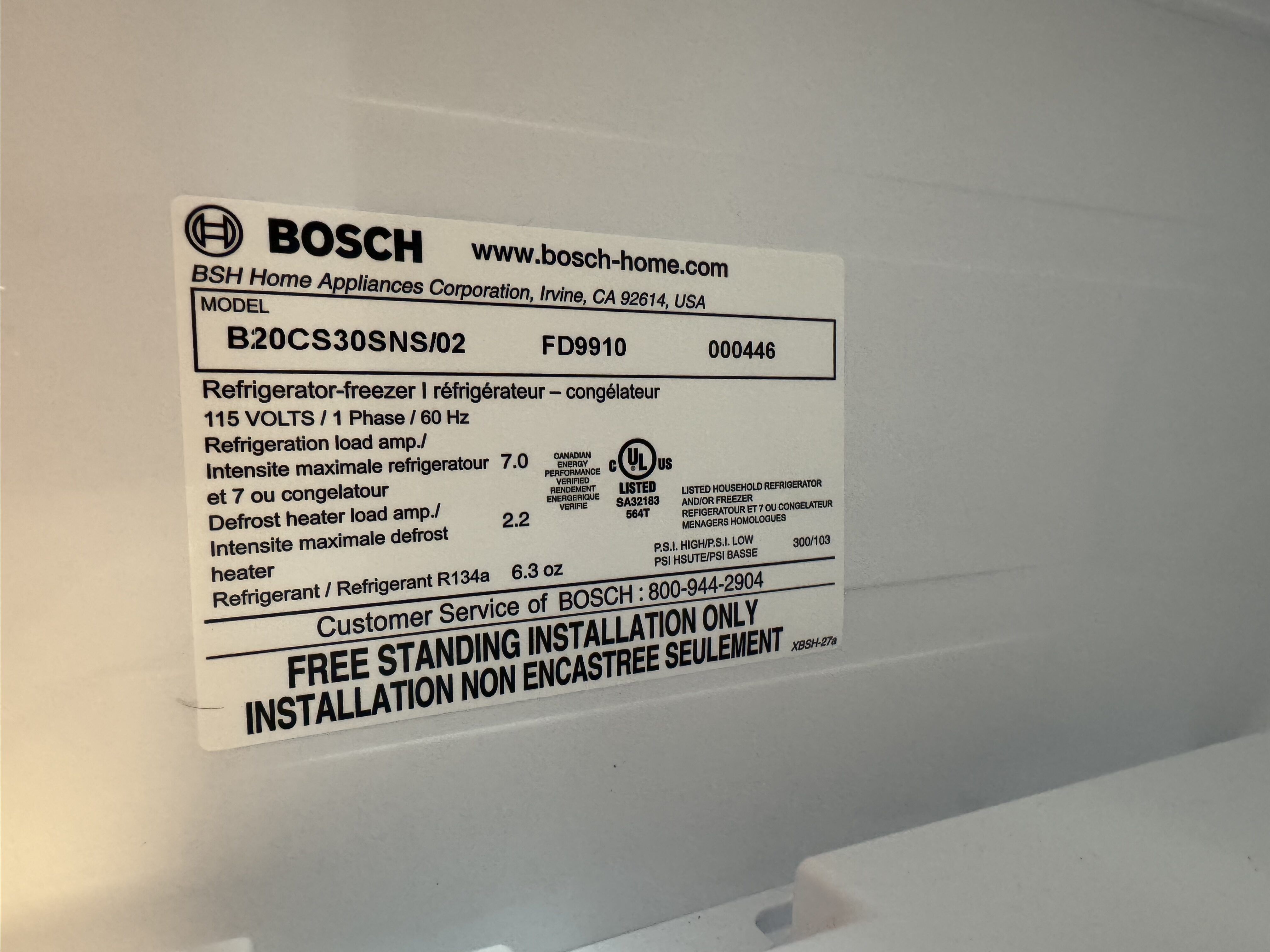 Bosch 300 Series B20CS30SNS/02 20.2 Cu Ft Counter Depth Side-by-Side Refrigerator - Westport, CT