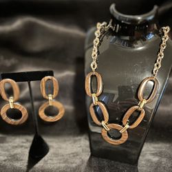 Boho Brown/Gold Chain Necklace & Earrings