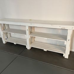 Extra-Long Farmhouse Console Table with Shelves – 8 ft White
