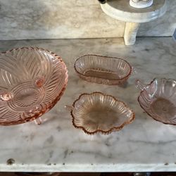 Pink Depression Glass Serving Pieces 