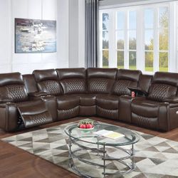 Brand New Brown Leather Power Reclining Sectional Sofa 