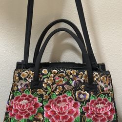 Embroidered Floral Rose  Purse Tote Shopping Bag Bought On A Trip To Cabo