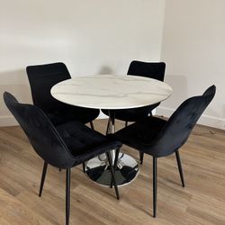 White Marble Dining Table Black Velvet Chairs 