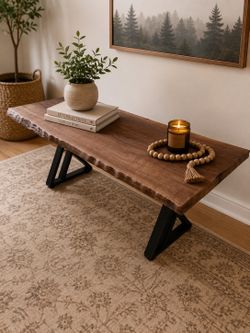 Live Edge Wood Coffee Table with Metal Legs