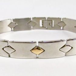 Modern Stainless Steel 14K Yellow Gold Link Bracelet 8.5"