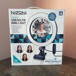 Nizoni 3-Mode USB Selfie Ring Light with Wired Controller