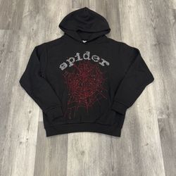 Sp5der Hoodie Black & Red Rhinestone Hoodies Sizes Small - XL