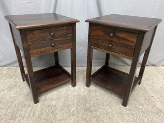 Dark Stained Wooden Square 2-Drawer Nightstands (Set of 2)