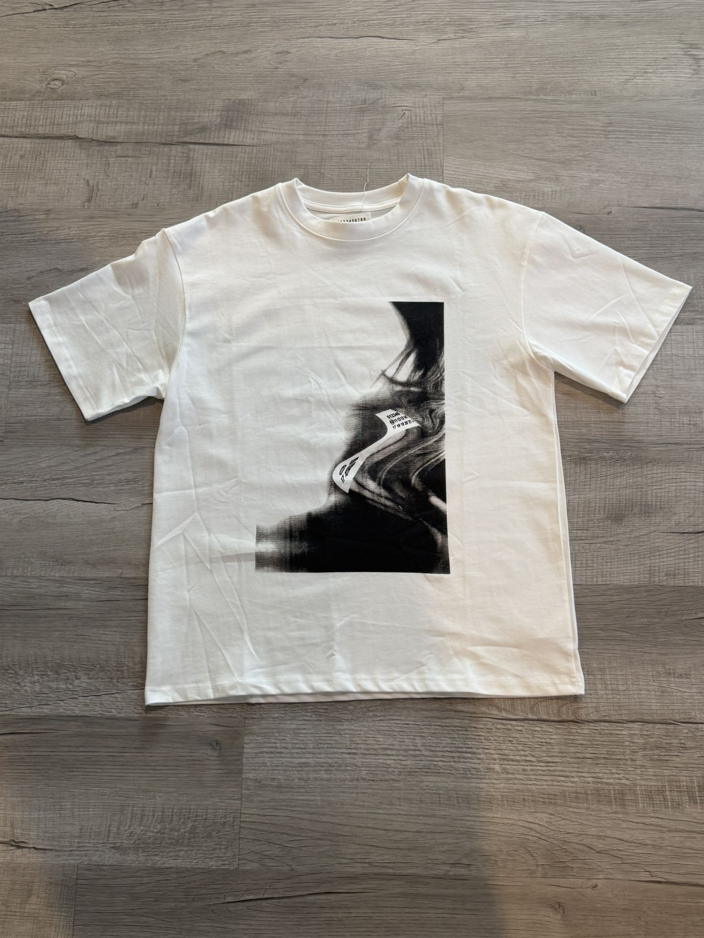 Maison Margiela Illusion white cotton graphic tee Selling because tag is loose but fixable stitching came undone